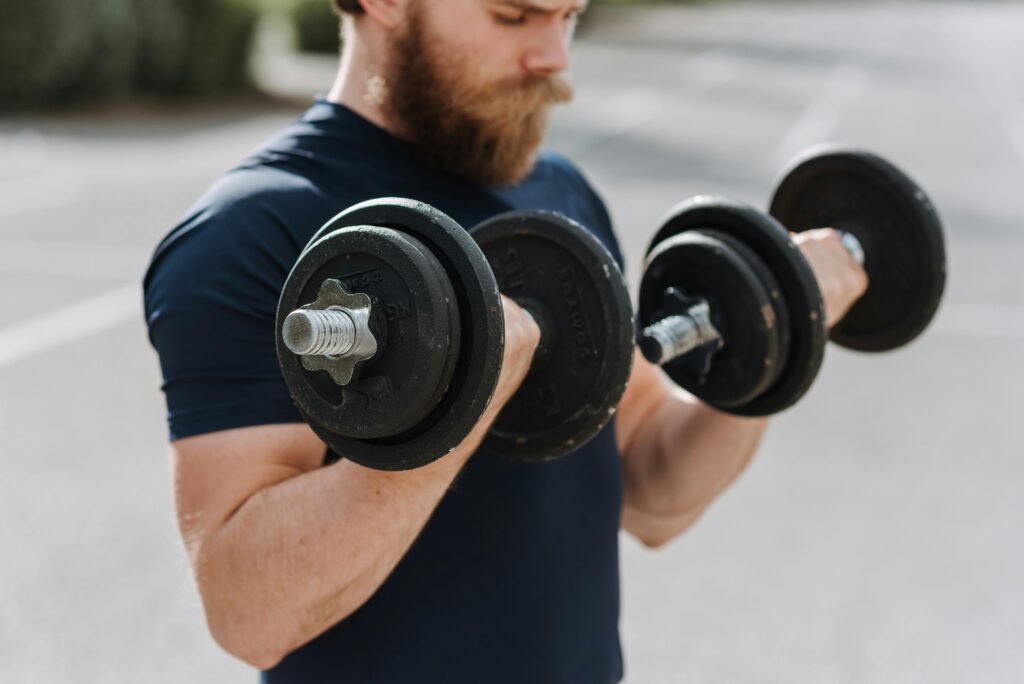 A man doing bicep curls